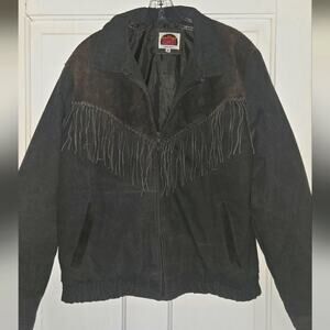 Vintage Miller Outerwear Dark Gray Canvas And Suede Fringe Jacket Size M